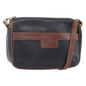 Authentic GUCCI Shoulder Bag Leather Black Gold